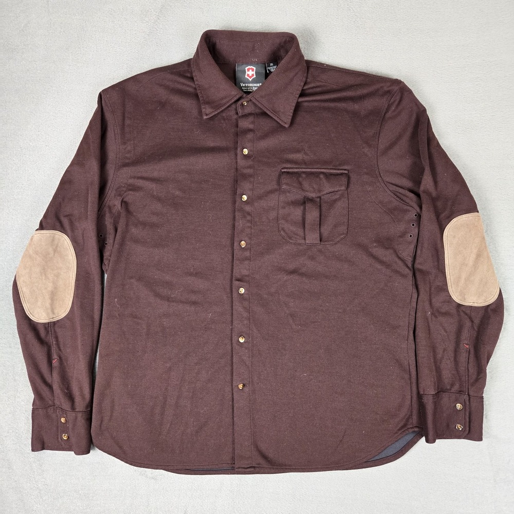 Victorinox Shirt‎ Mens XL Maroon Flannel Button Up Elbow Patches Collared Preppy